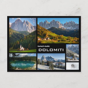 Dolomites mountain photo collage black text postcard