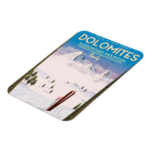 Dolomites  Sassongher Mountain Italy travel poster Magnet