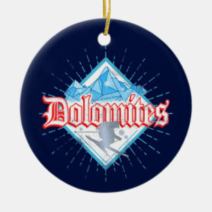Dolomites South Tirol Retro Skier Vintage Ski Ceramic Tree Decoration