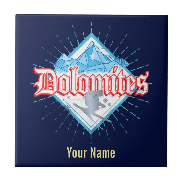 Dolomites South Tirol Retro Skier Vintage Ski Tile (Front)