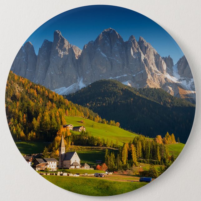 Dolomites village in fall button (Front)