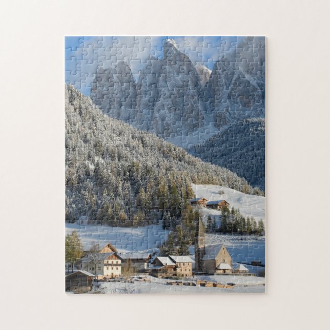 Dolomites village in the snow in winter jigsaw puzzle (Vertical)
