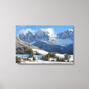 Dolomites village in winter canvas print
