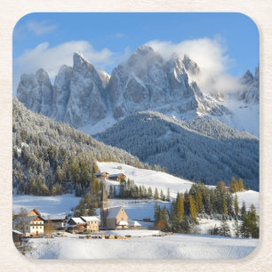 Dolomites village in winter coaster