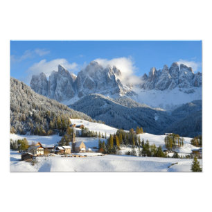 Dolomites village in winter photo print
