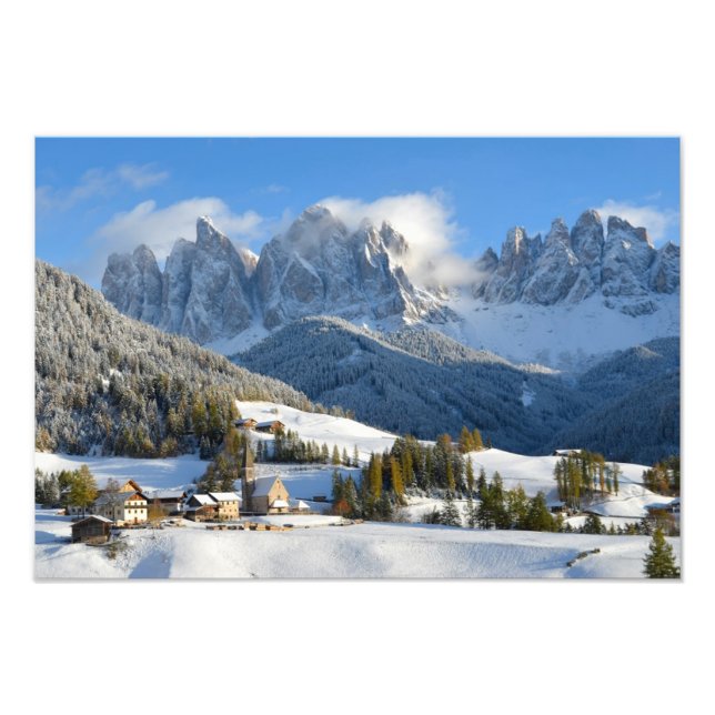 Dolomites village in winter photo print (Front)