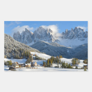 Dolomites village in winter rectangular sticker