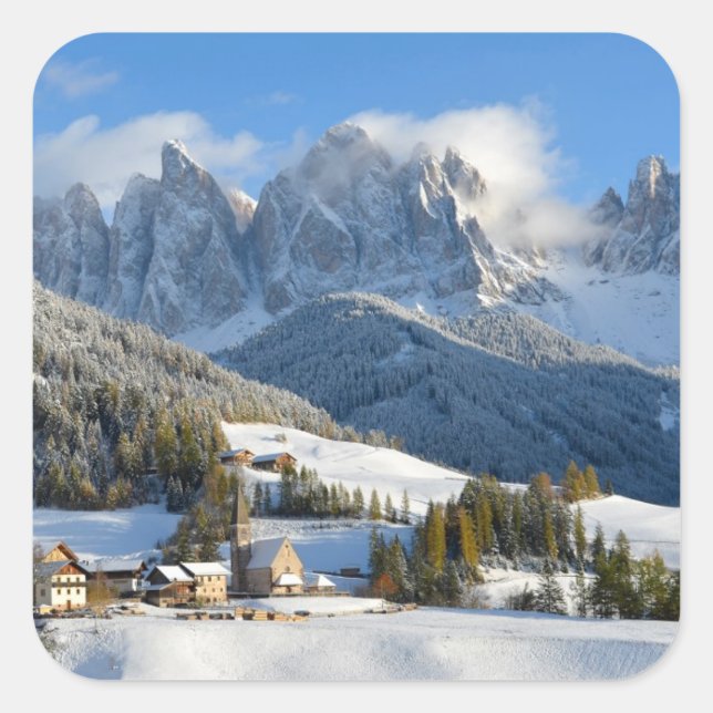 Dolomites village in winter sticker (Front)