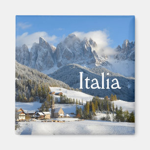 Dolomites village in winter text magnet