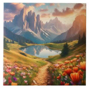 Dolomites Vintage-Style Travel Poster with Lake Tile