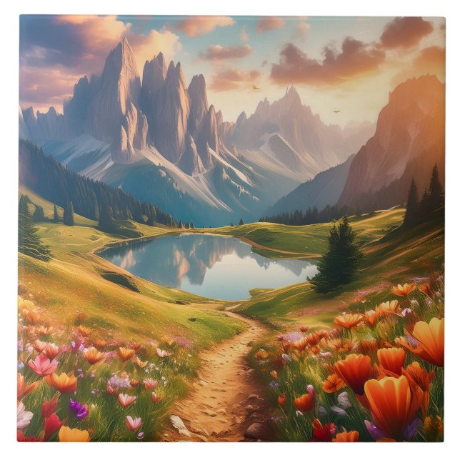 Dolomites Vintage-Style Travel Poster with Lake Tile (Front)