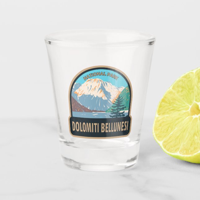 Dolomiti Bellunesi National Park Italy Vintage  Shot Glass (Front)