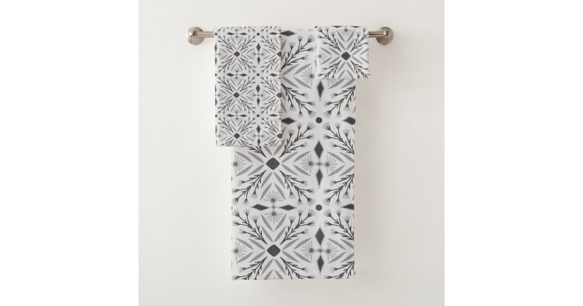 Dolores Botanical Tile Pattern Grey Bath Towel Set Zazzle