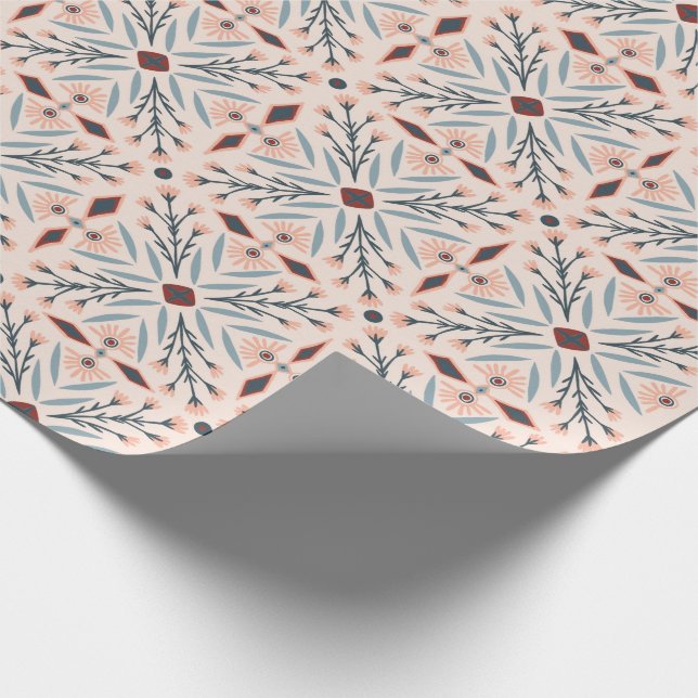 Dolores Tiles FLoral Pattern Pink Wrapping Paper (Corner)