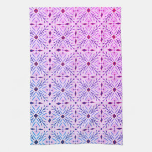 Dolores Tiles Pattern Purple BLue Tea Towel