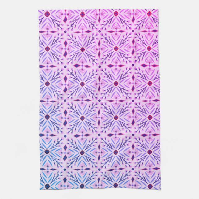 Dolores Tiles Pattern Purple BLue Tea Towel (Vertical)
