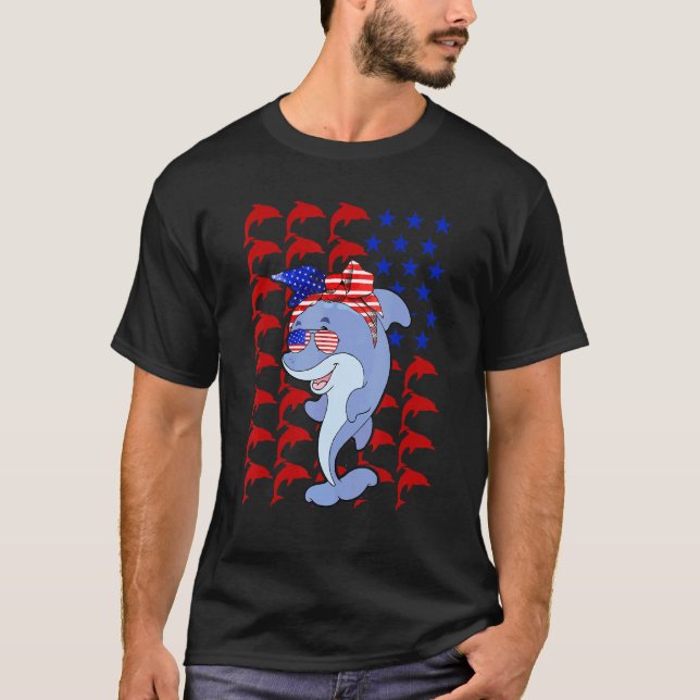 Dolphin American Flag Dolphin  4th Of July T-Shirt (Front)