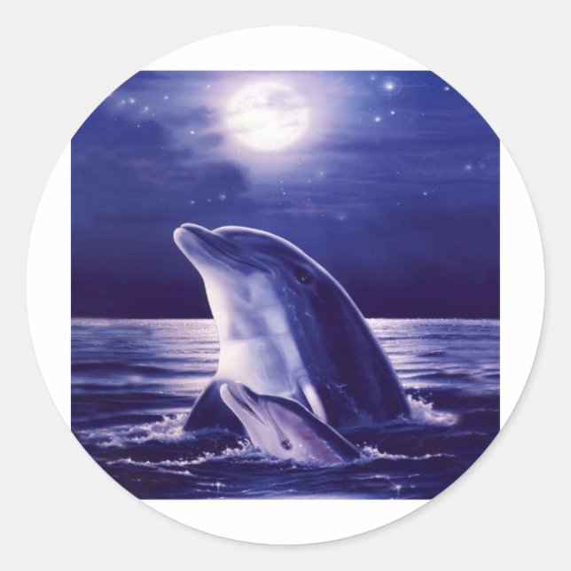 Dolphin and Baby Classic Round Sticker (Front)