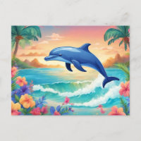 Dolphin and Beautiful Tropical Island, Hibiscus
