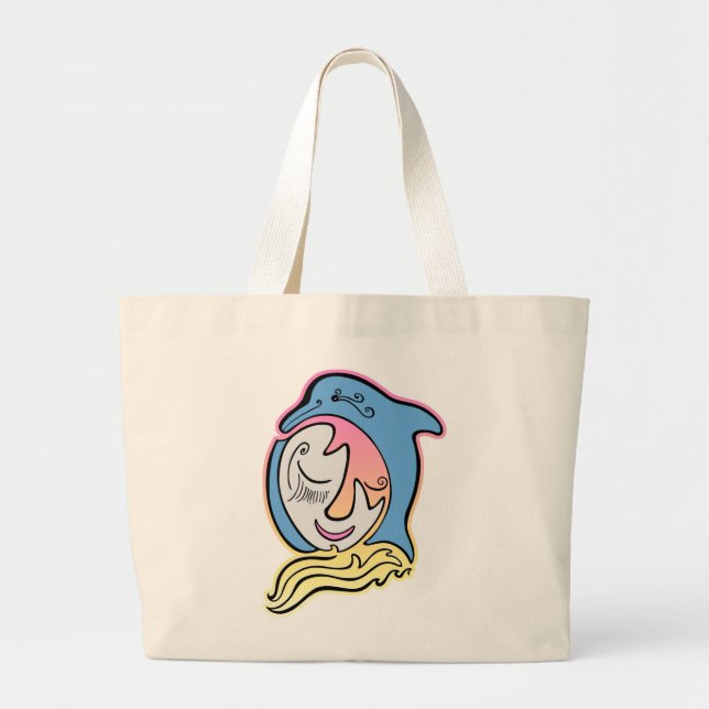 Dolphin and Fish Face Ocean Dreams Beach Bag (Front)