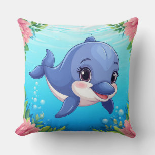 Dolphin And Flowers For Ocean Lovers Cushion