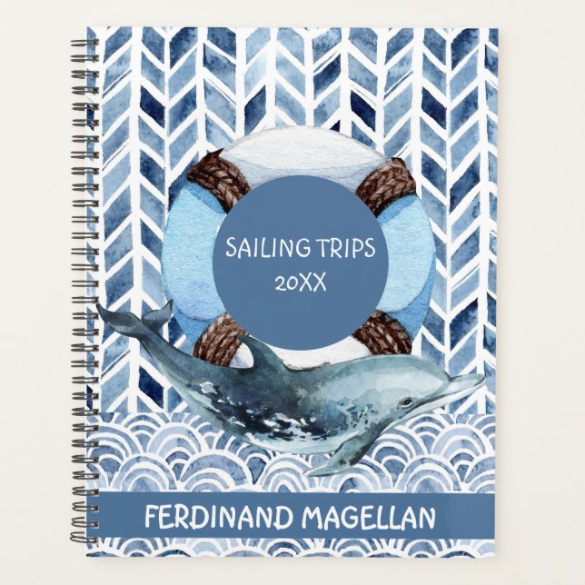 Dolphin and Lifebuoy Maritime Pattern  Planner (Front)