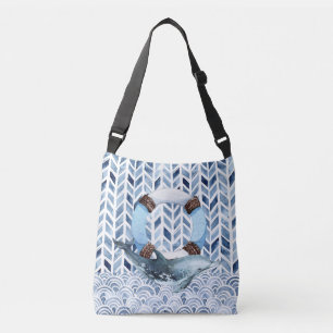 Dolphin and lifebuoy on maritime pattern crossbody bag