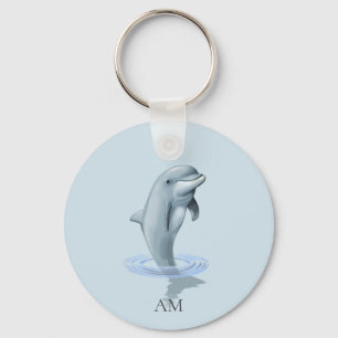 Dolphin and Monogram on Light Blue Key Ring