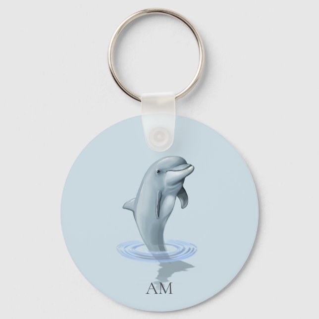 Dolphin and Monogram on Light Blue Key Ring (Front)