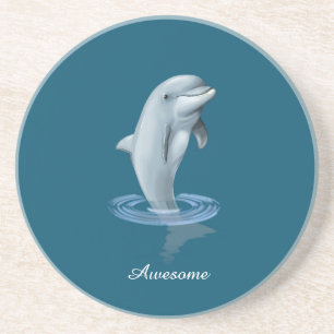 Dolphin and Script on Ocean Blue Coaster