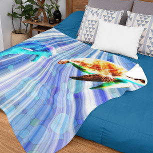 Dolphin And Sea Turtle Fleece Blanket