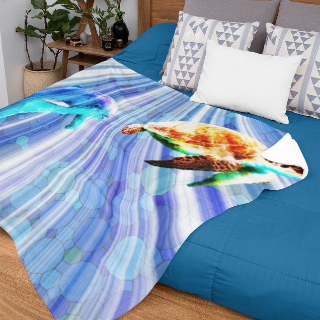 Dolphin And Sea Turtle Fleece Blanket (Creator Uploaded)