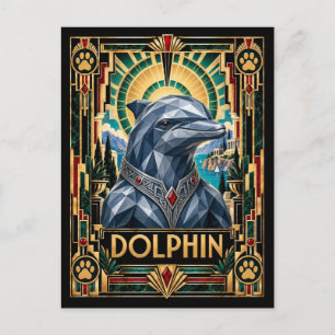 Dolphin, Art Deco Wildlife Postcard