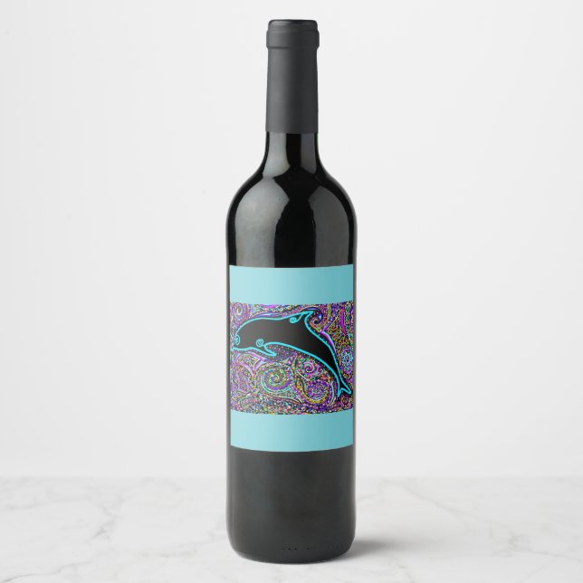 Dolphin Art Design Wine Label (Front)