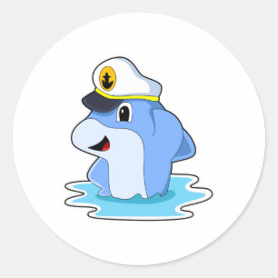 Dolphin as Captain with Hat Classic Round Sticker