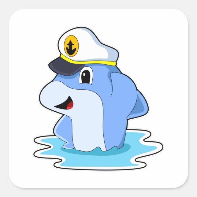 Dolphin as Captain with Hat Square Sticker (Front)