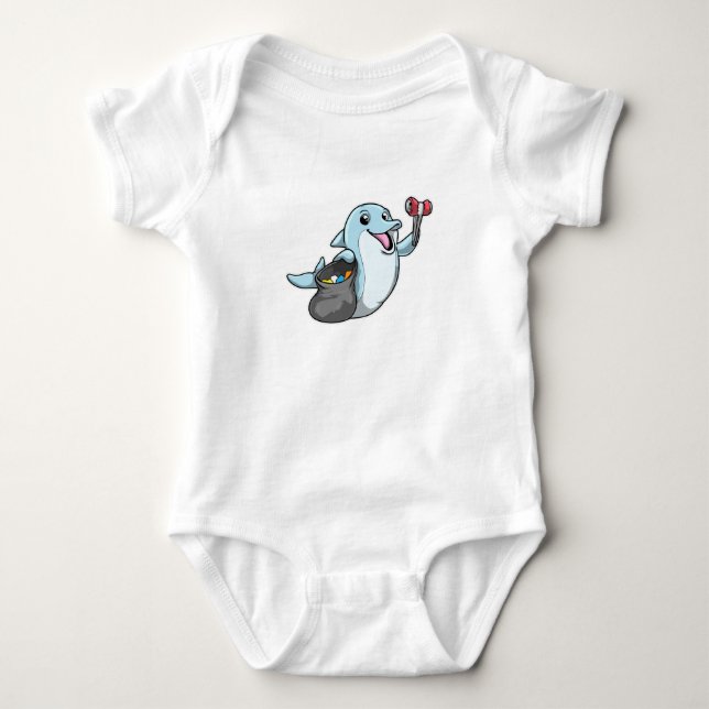 Dolphin as Cleaner with Trash bag Baby Bodysuit (Front)