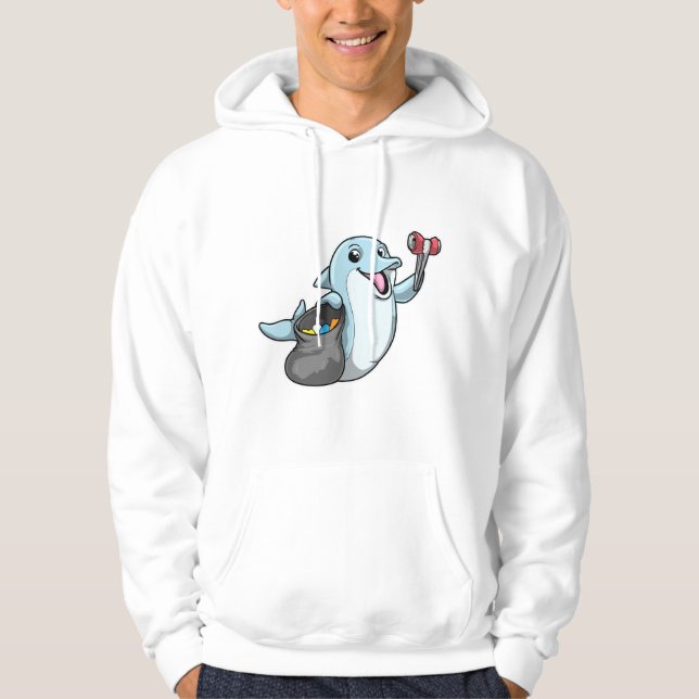 Dolphin as Cleaner with Trash bag Hoodie (Front)