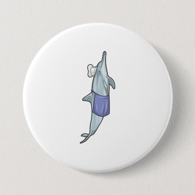 Dolphin as Cook with Chef hat 7.5 Cm Round Badge (Front)