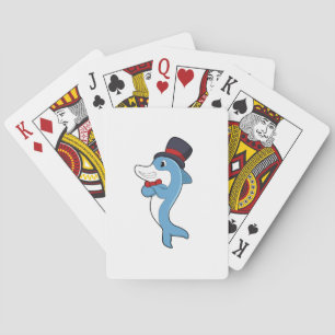 Dolphin as Gentleman with Hat Playing Cards