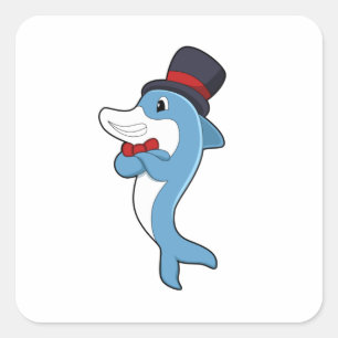 Dolphin as Gentleman with Hat Square Sticker