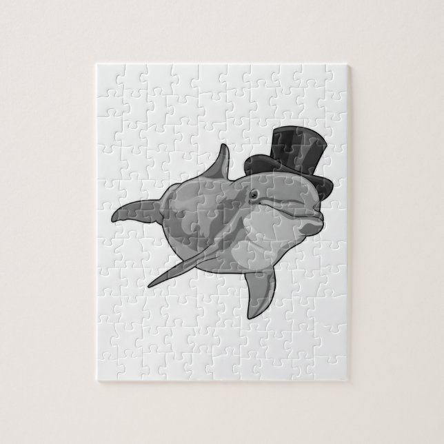 Dolphin as Gentleman with Top hat Jigsaw Puzzle (Vertical)