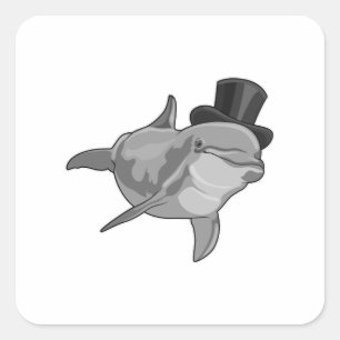 Dolphin as Gentleman with Top hat Square Sticker