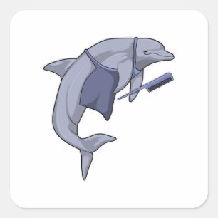 Dolphin as Hairdresser with Comb Square Sticker