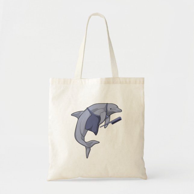 Dolphin as Hairdresser with Comb Tote Bag (Front)