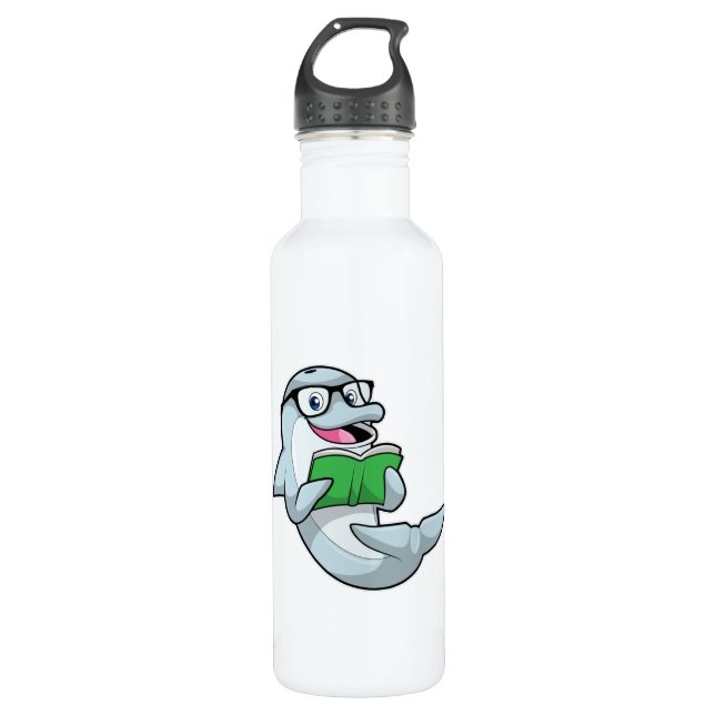 Dolphin as Nerd with Glasses & Book 710 Ml Water Bottle (Front)