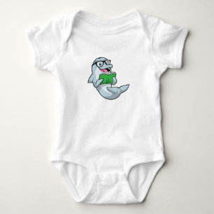Dolphin as Nerd with Glasses & Book Baby Bodysuit