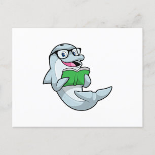 Dolphin as Nerd with Glasses & Book Postcard