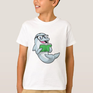Dolphin as Nerd with Glasses & Book T-Shirt