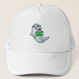 Dolphin as Nerd with Glasses & Book Trucker Hat